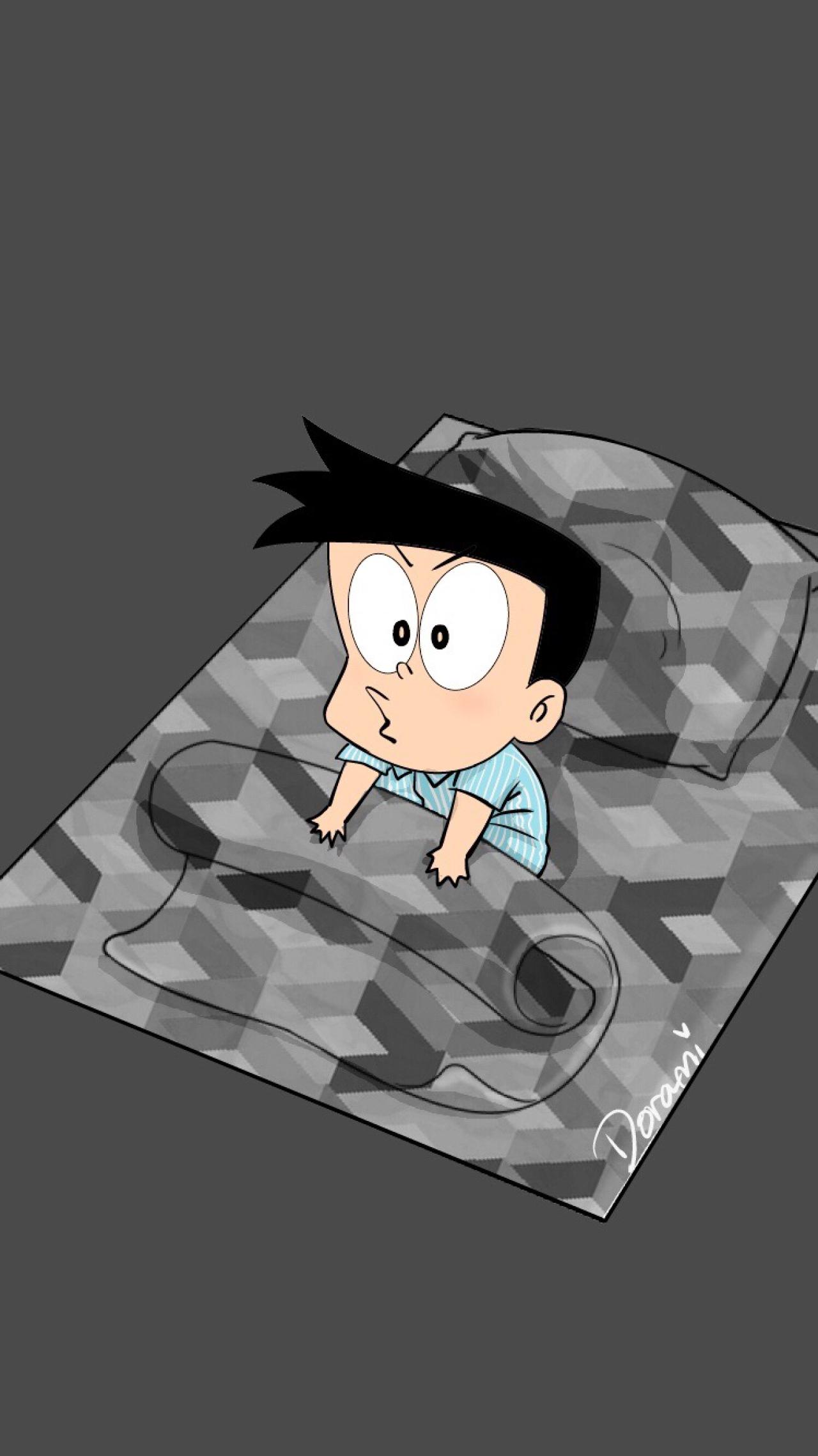 灰色的趴被窝起来嗨的骨川小夫手机壁纸