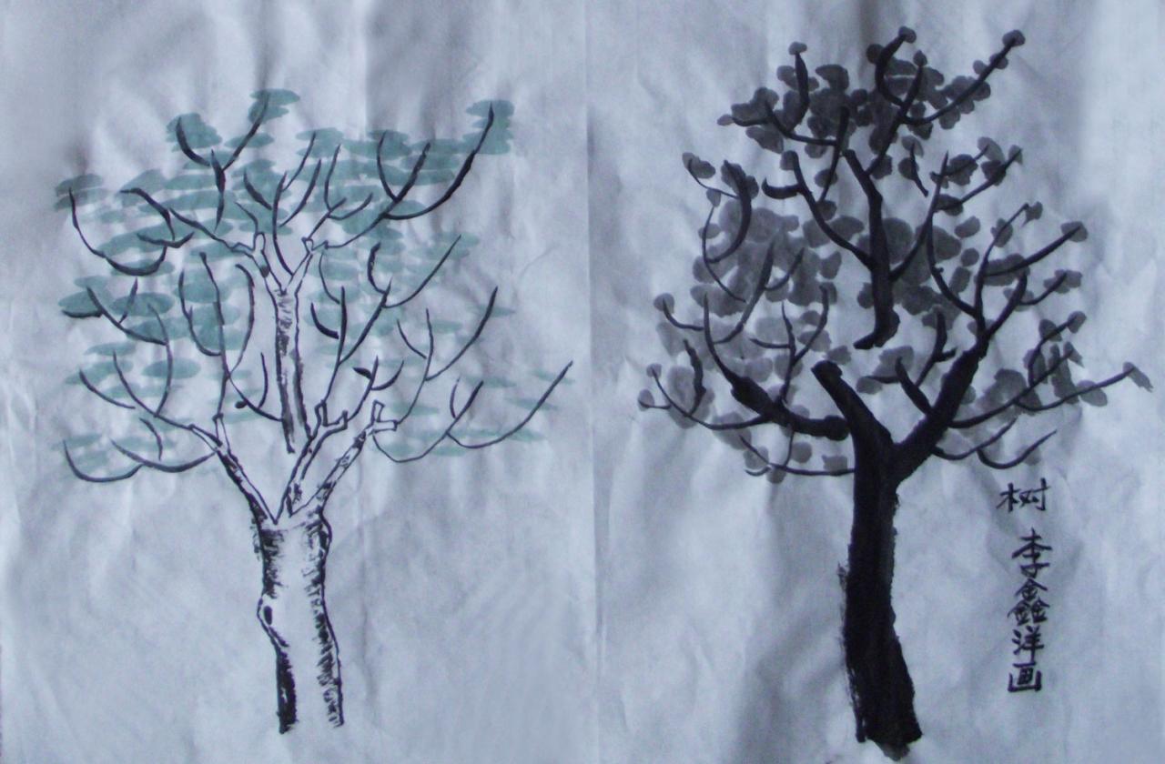 国画 点叶树 李鑫洋画