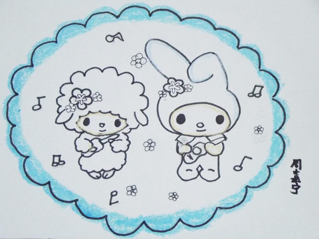 绵羊必爱诺（Piano cute）和美乐蒂（My Melody） 周嘉宁画