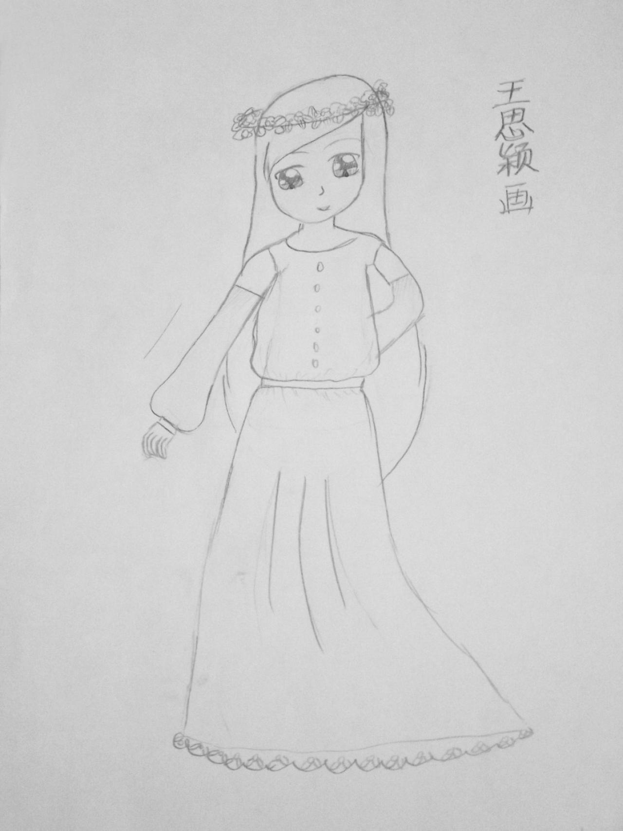 戴着花环的少女 王思颖画