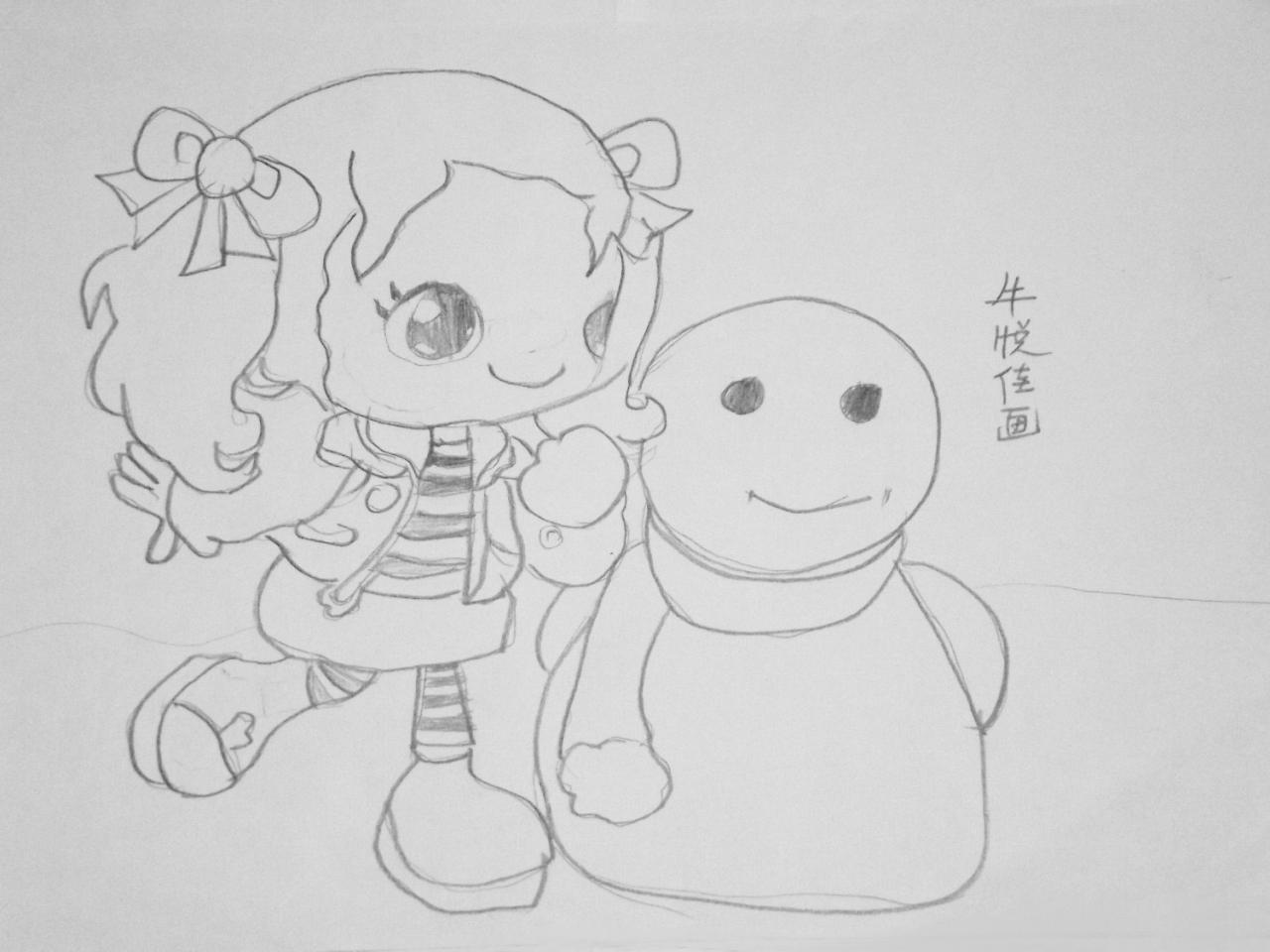 小女孩和雪人 牛悦佳画