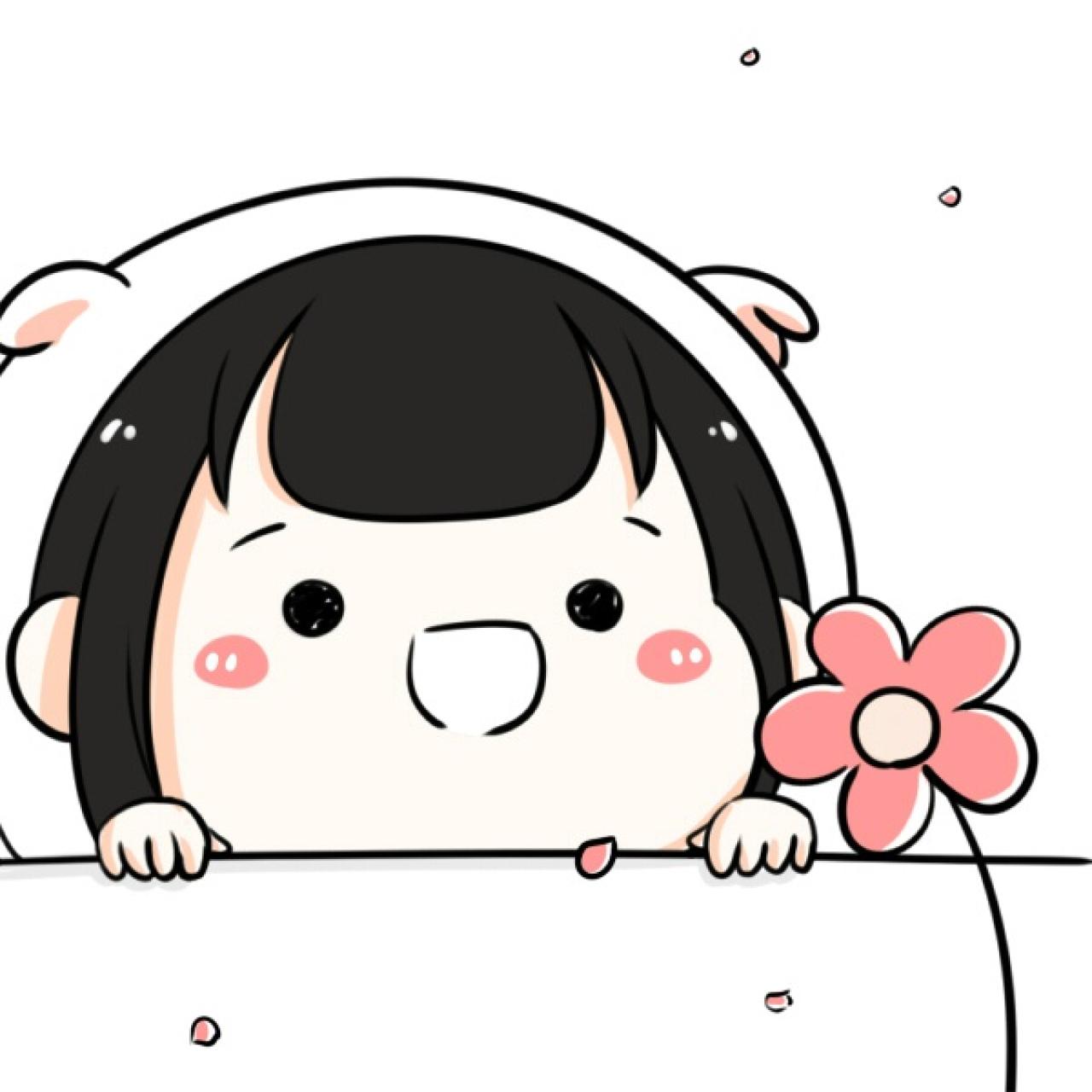 戴着猫耳头套，扒着看小粉花的女孩头像