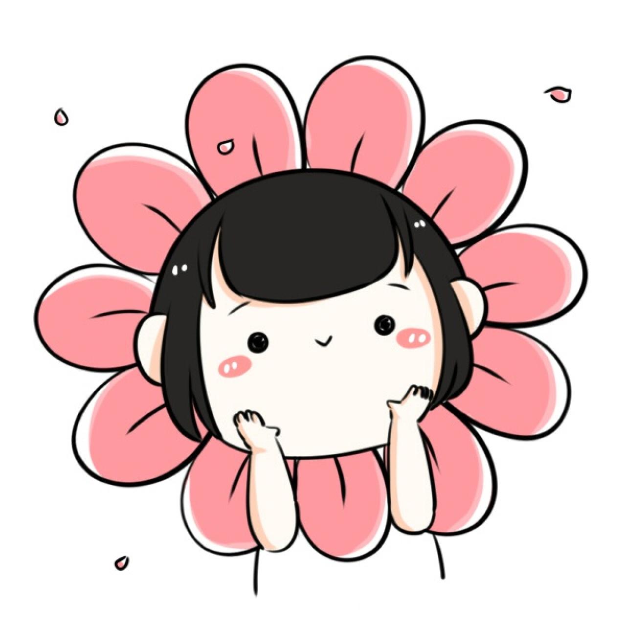 双手捧脸，脖戴一圈花瓣，扮成鲜花的女孩头像