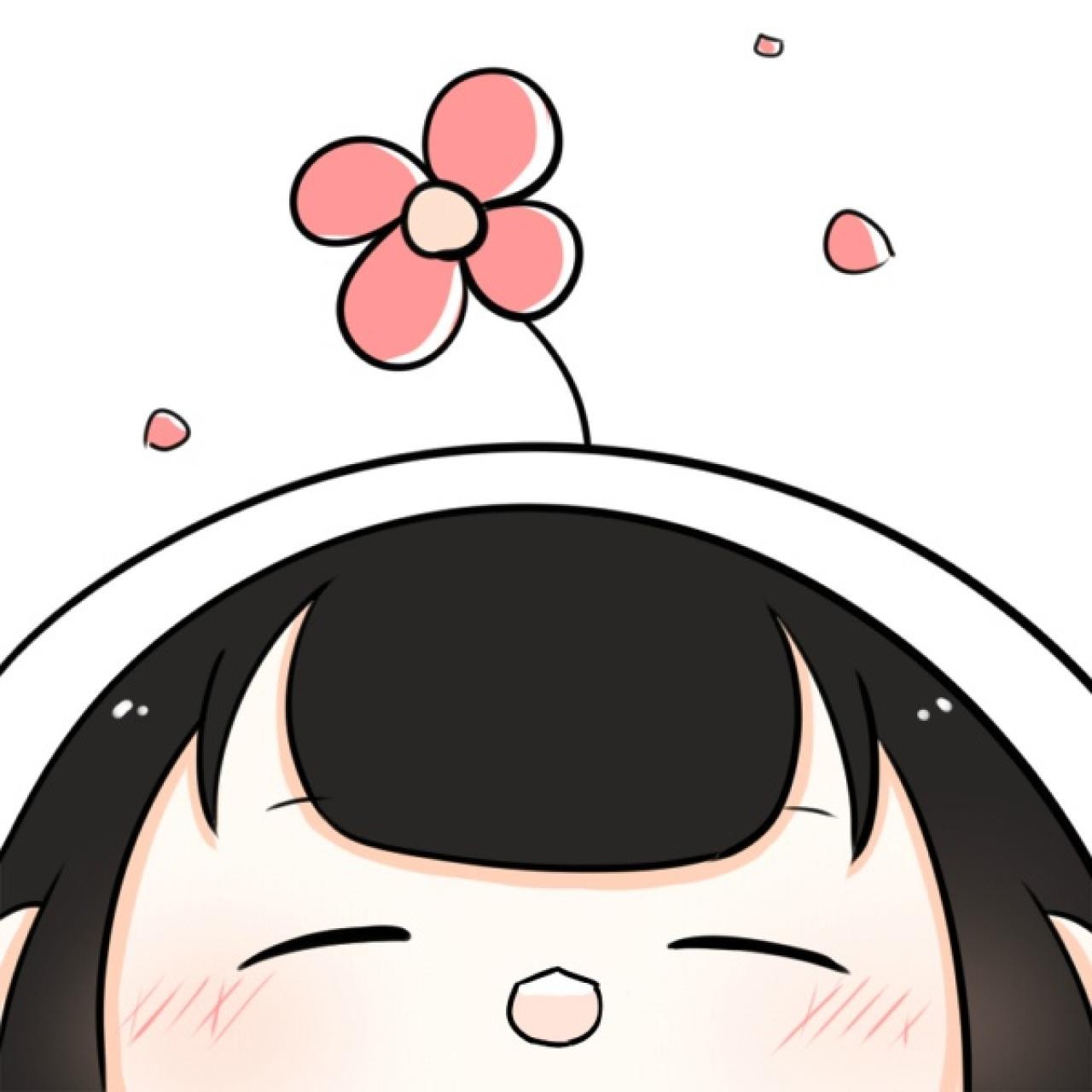 长着小花，戴着头套，神情呆萌的女孩头像