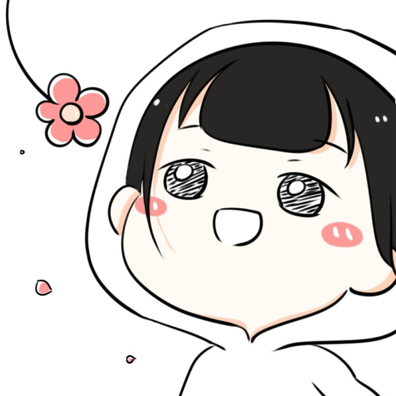 抬头看着一枝粉花，开心的女孩头像