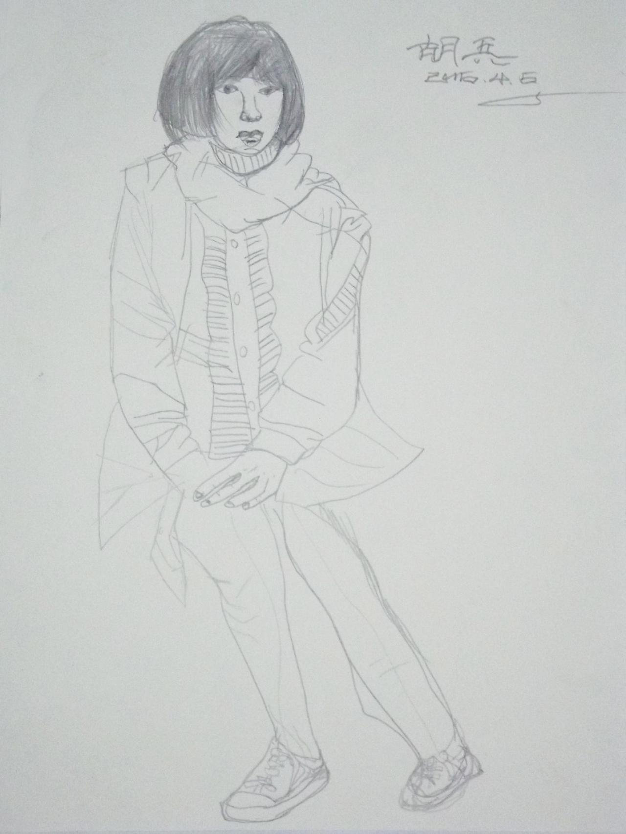 坐着的女青年 人物速写 胡兵画