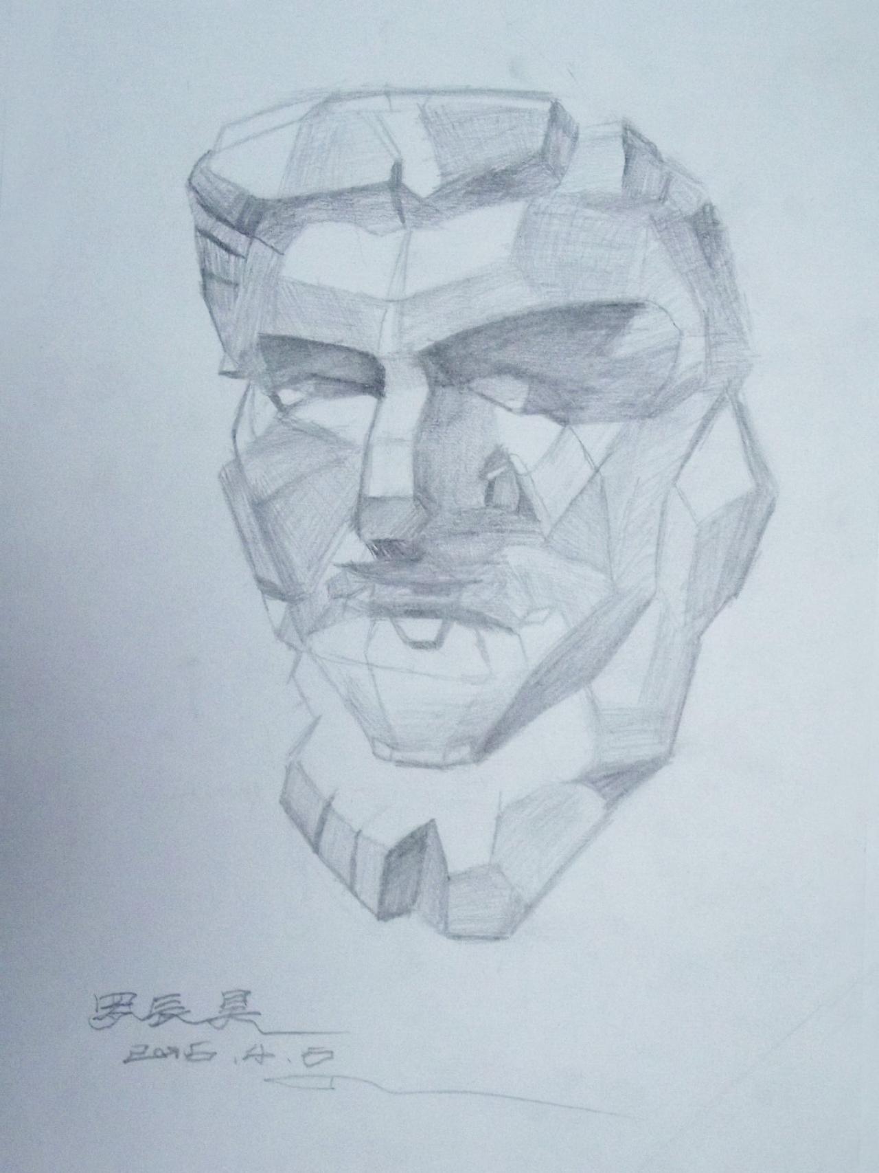 亚历山大 圆面、切面石膏头像 罗辰昊画