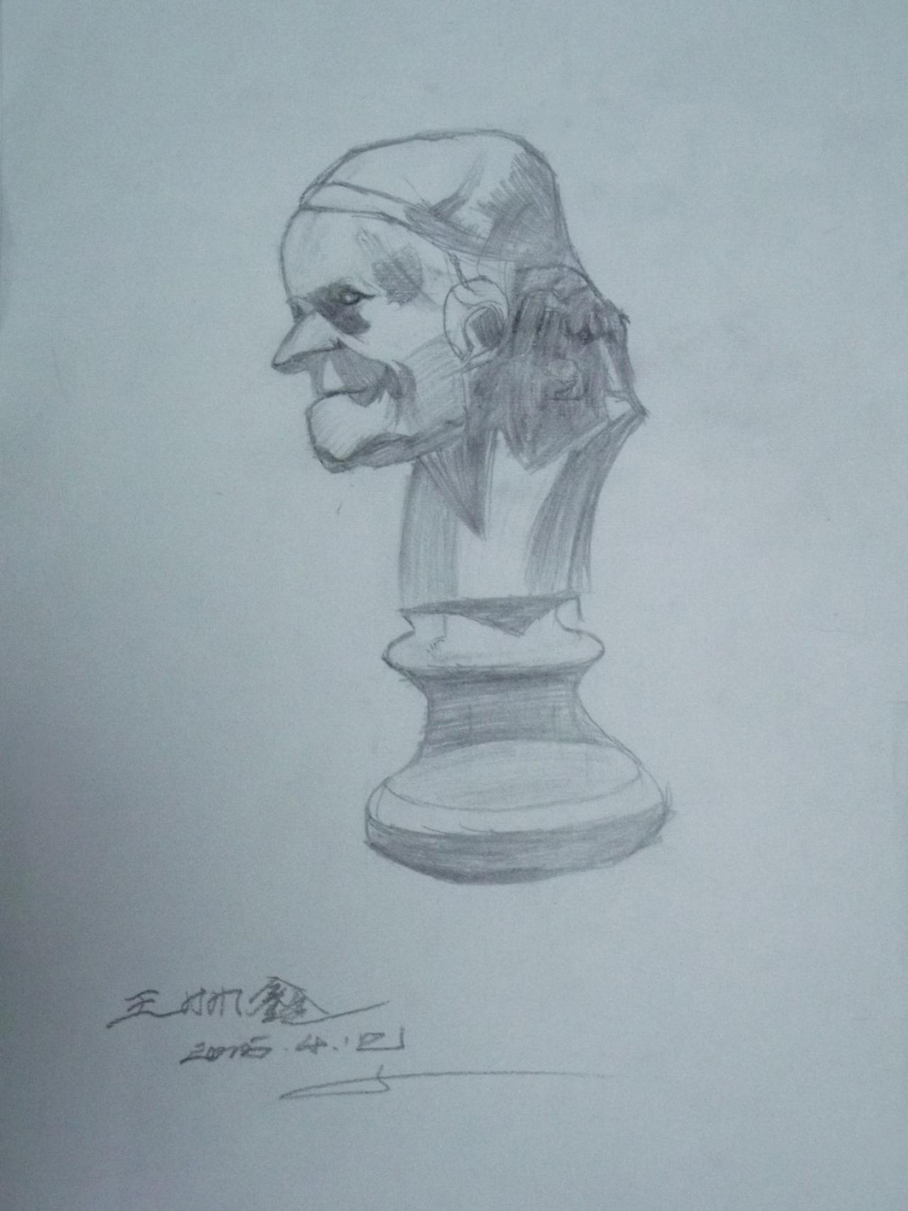 伏尔泰 石膏头像 王帅鑫画