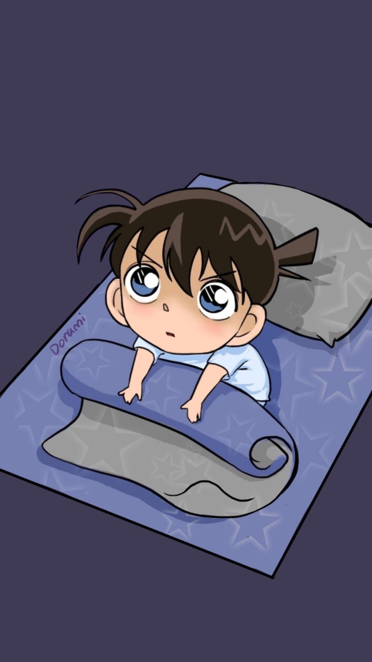 趴被窝起来嗨的Q版名侦探柯南江户川柯南手机壁纸