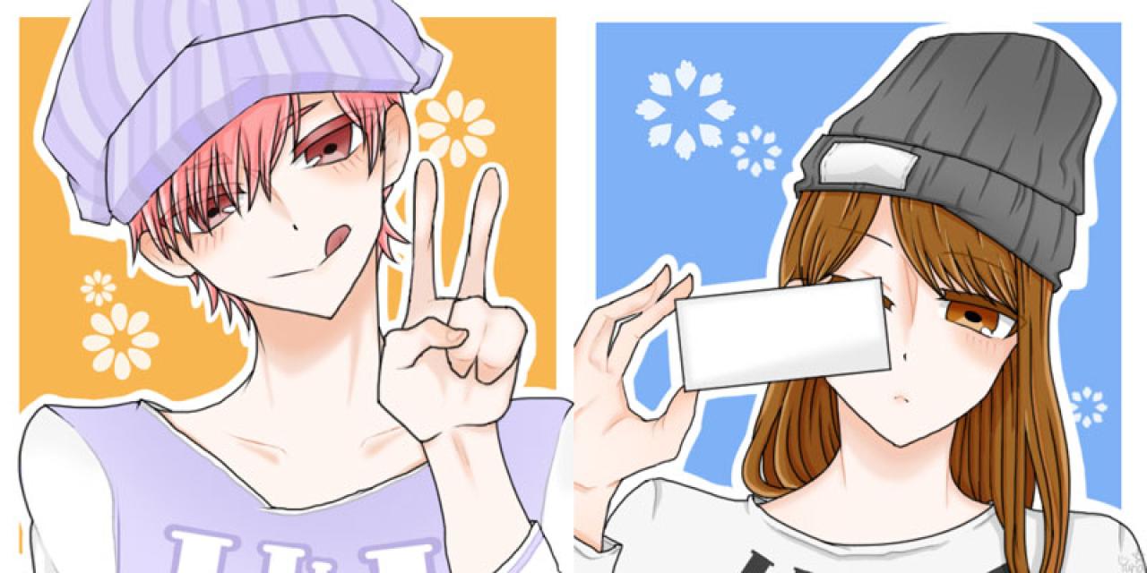 粉色头发的短发男孩和茶色头发的长发女孩头像 预览图