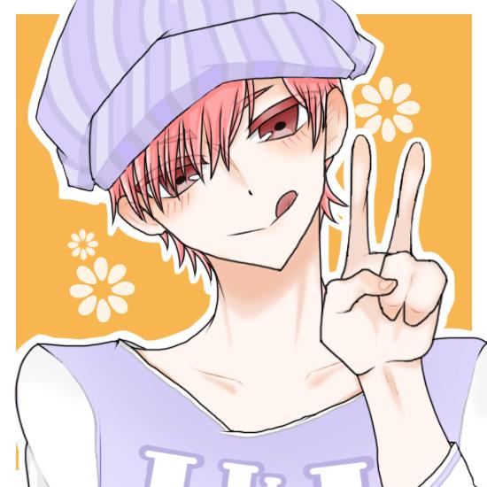 吐舌作剪刀手卖萌的粉色短发男孩头像