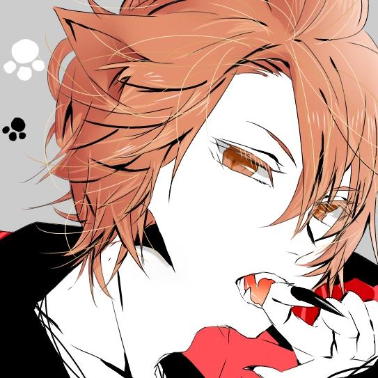 橘红色长发和眼睛的猫爪猫耳男孩头像