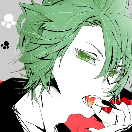 绿色长发和眼睛的猫爪猫耳男孩头像