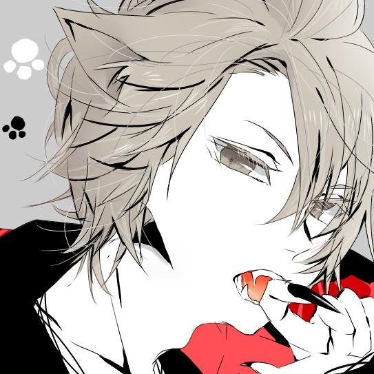 灰色长发和眼睛的猫爪猫耳男孩头像