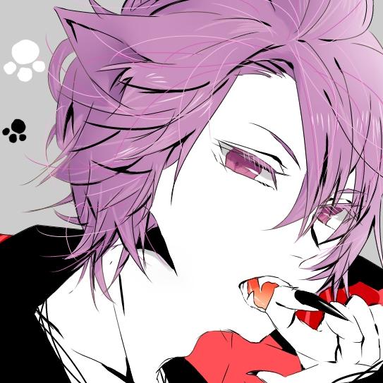 紫色长发和眼睛的猫爪猫耳男孩头像