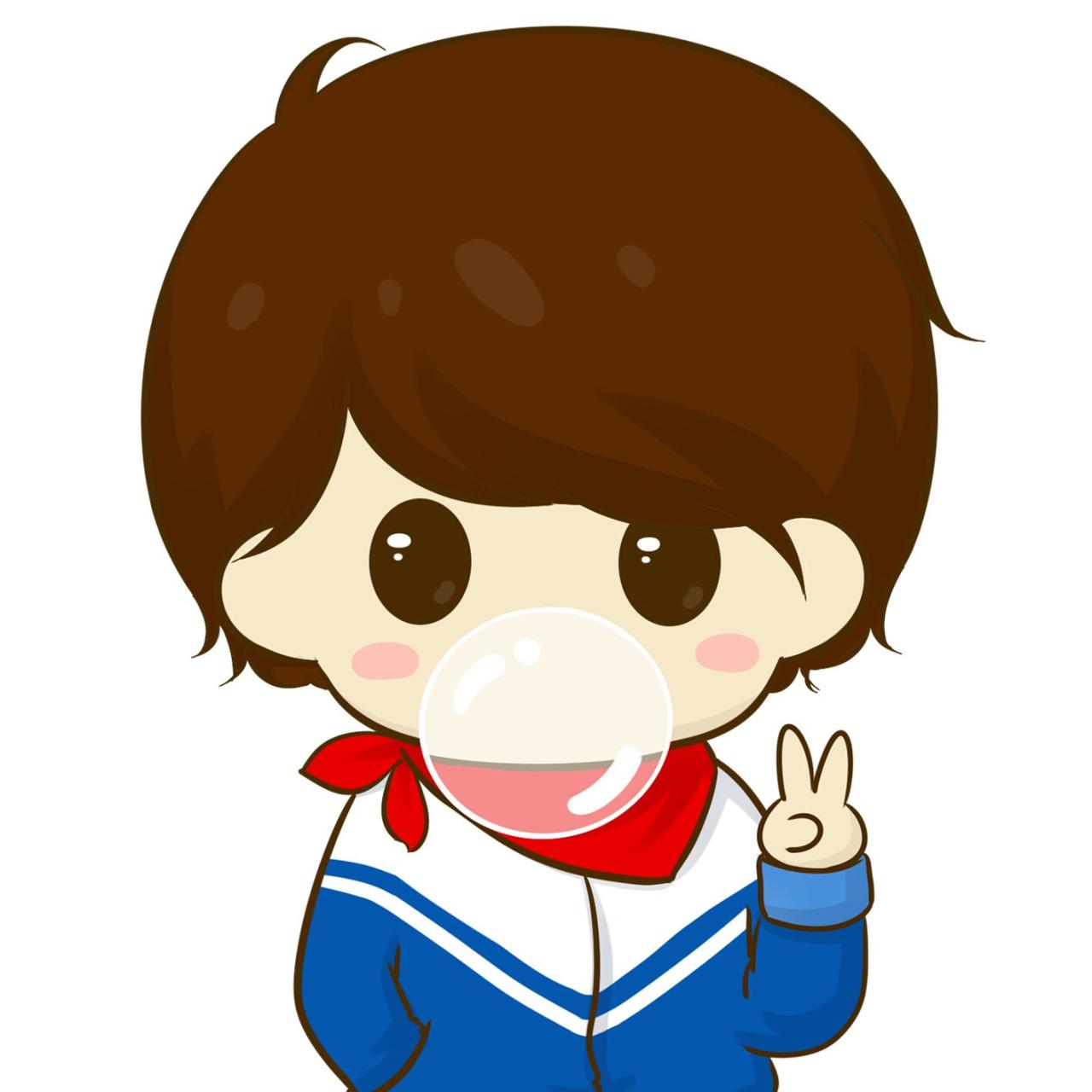 情侣头像男用：吹泡泡糖作剪刀手卖萌的阿树