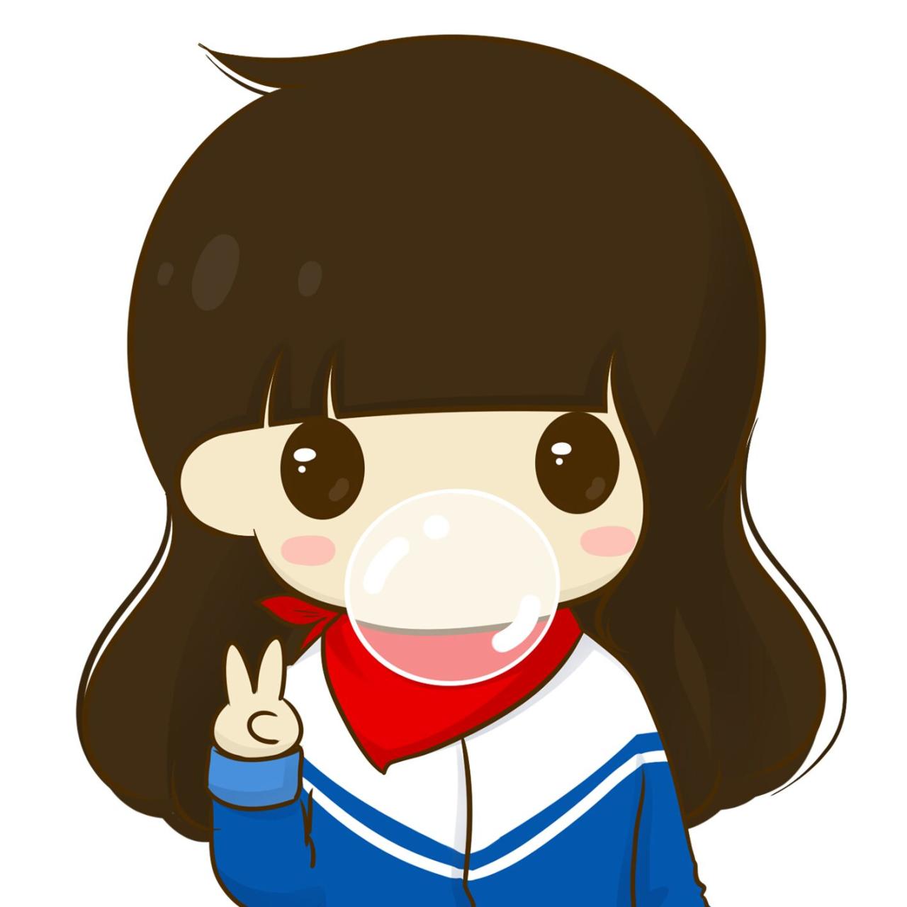 情侣头像女用：吹泡泡糖作剪刀手卖萌的小希