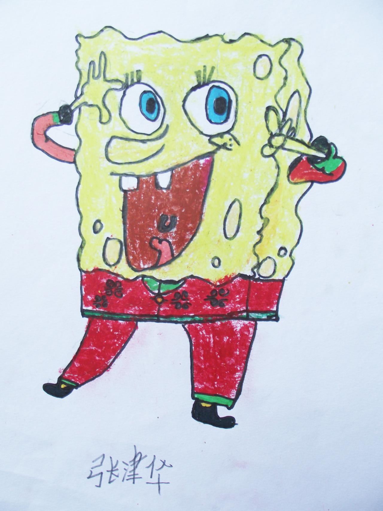 海绵宝宝 蜡笔画 张津华画