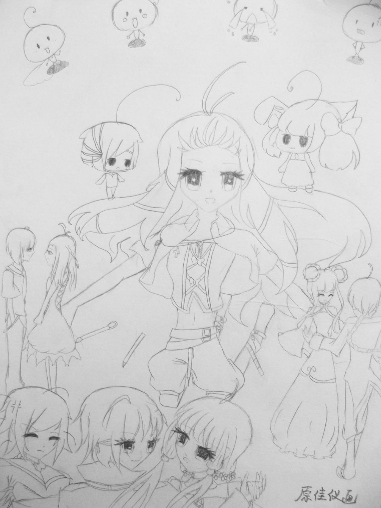 女孩 线稿 原佳仪画