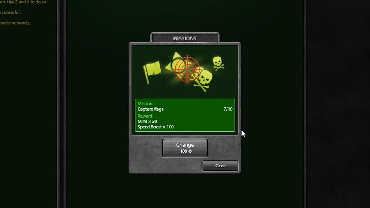 3D坦克开发中的日常任务功能界面预览 任务：夺旗7/10 奖励：地雷×50 速度提升道具×100