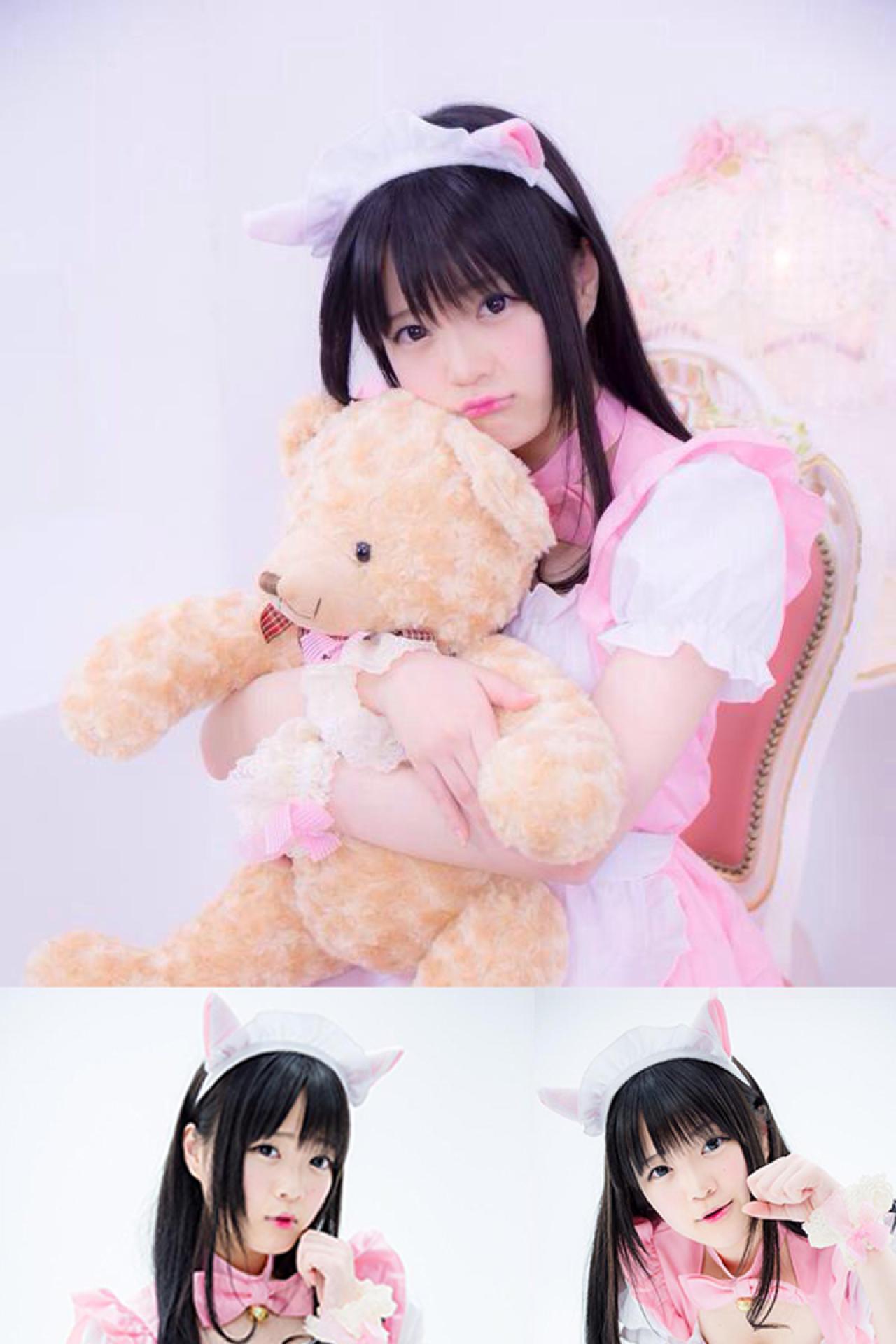 まきろん粉色猫耳女仆装摆拍 预览图 下为ロウガ拍摄