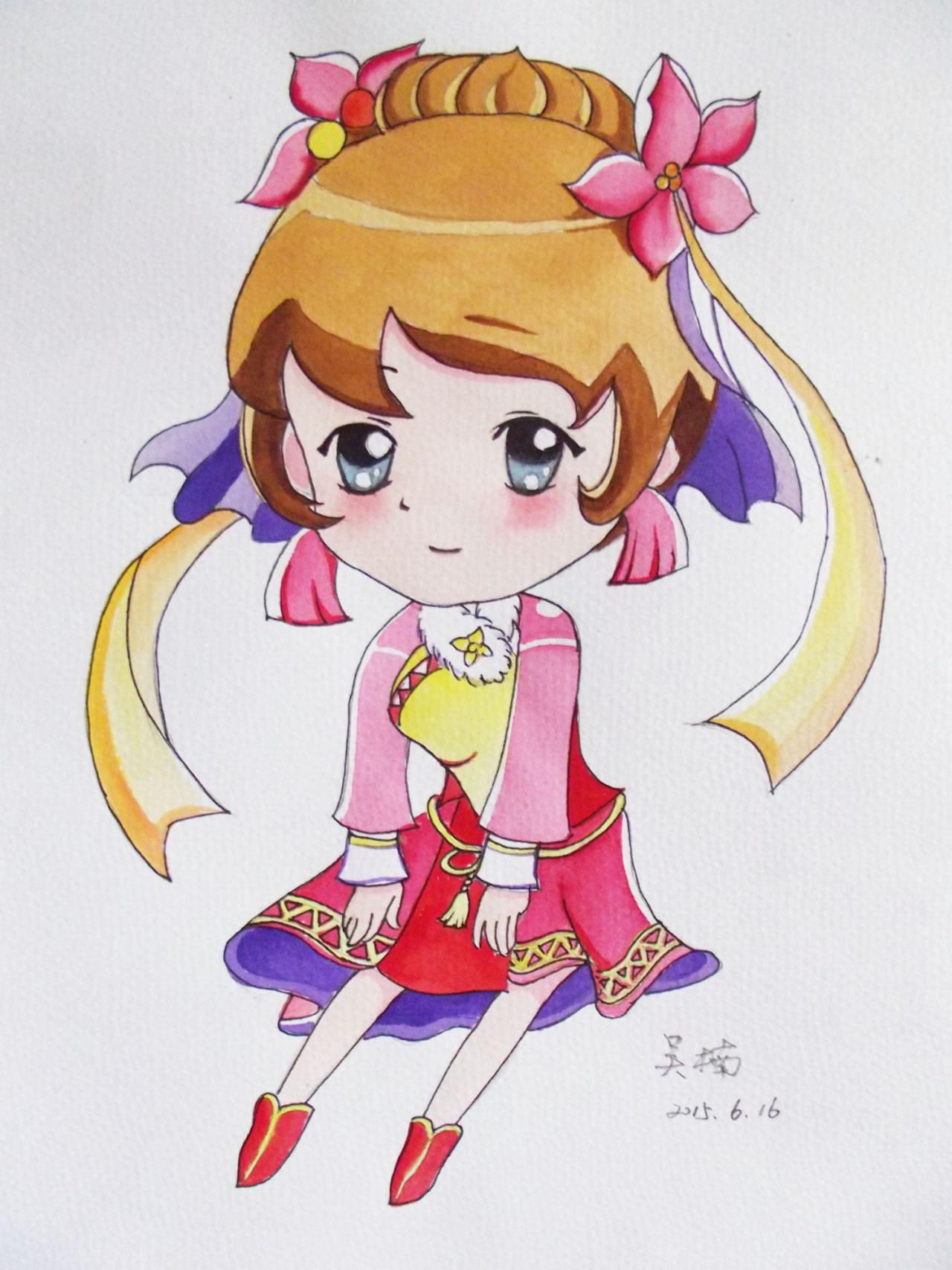 《鹿鼎记》Q版角色若曦 动漫水彩画 吴老师画