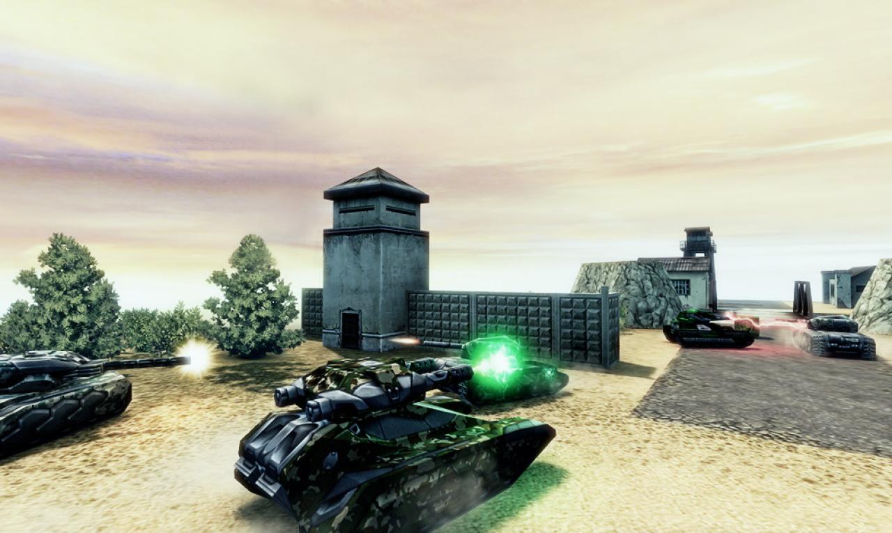 3D坦克高原地图中正在交火的激光M3、离子M3和磁力M3