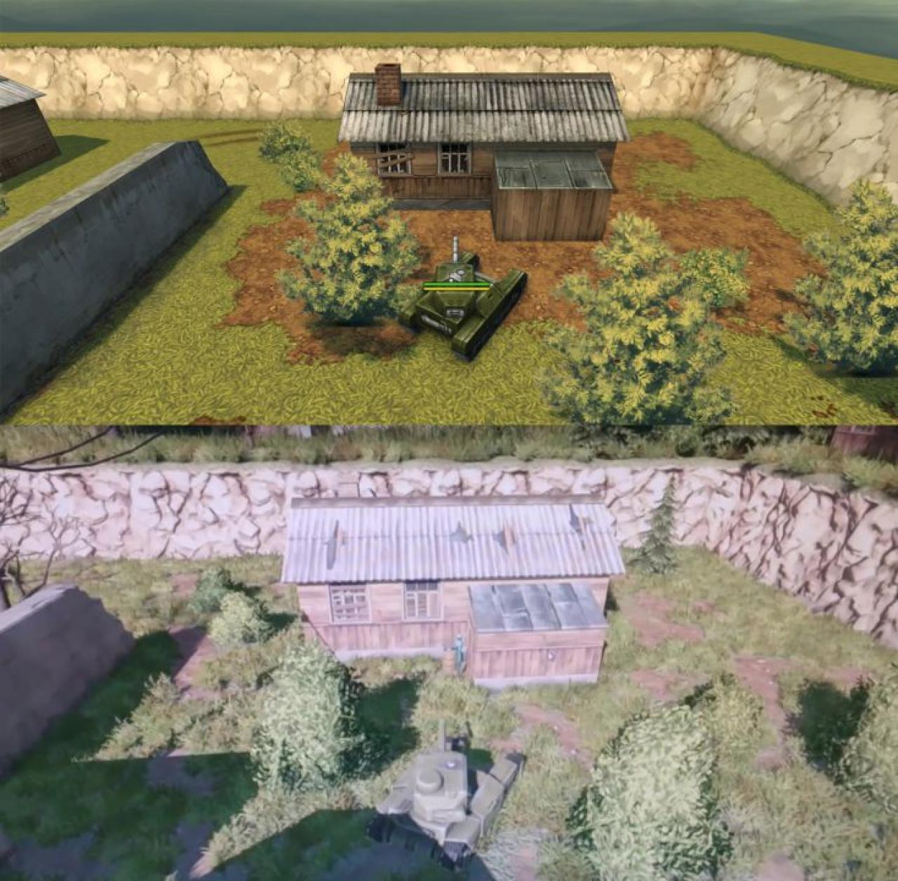 Unity新版3D坦克和Flash版3D坦克训练场-1地图 房子对比图