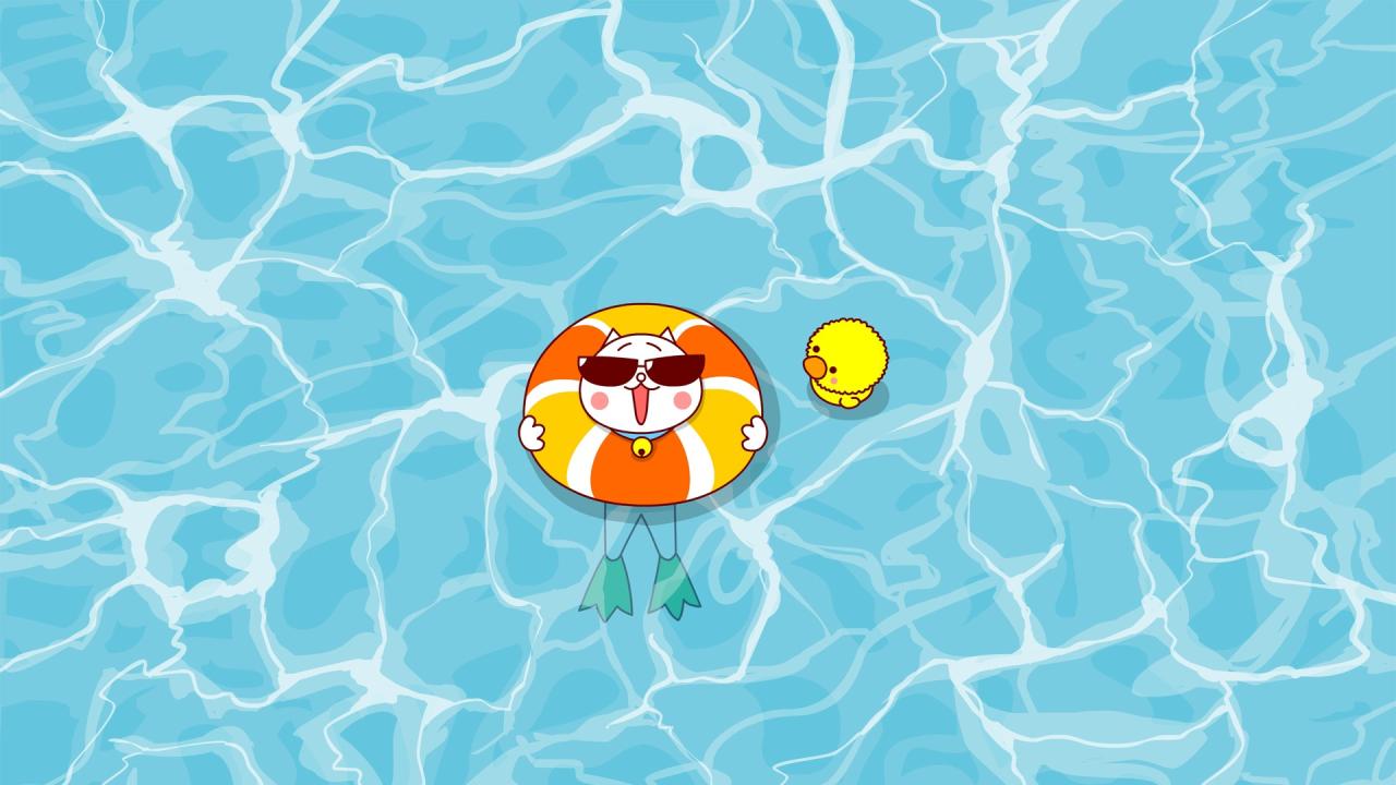 嗷大喵和么么鸭游泳壁纸 分辨率1920x1080像素