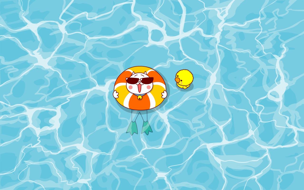 嗷大喵和么么鸭游泳壁纸 分辨率1920x1200像素