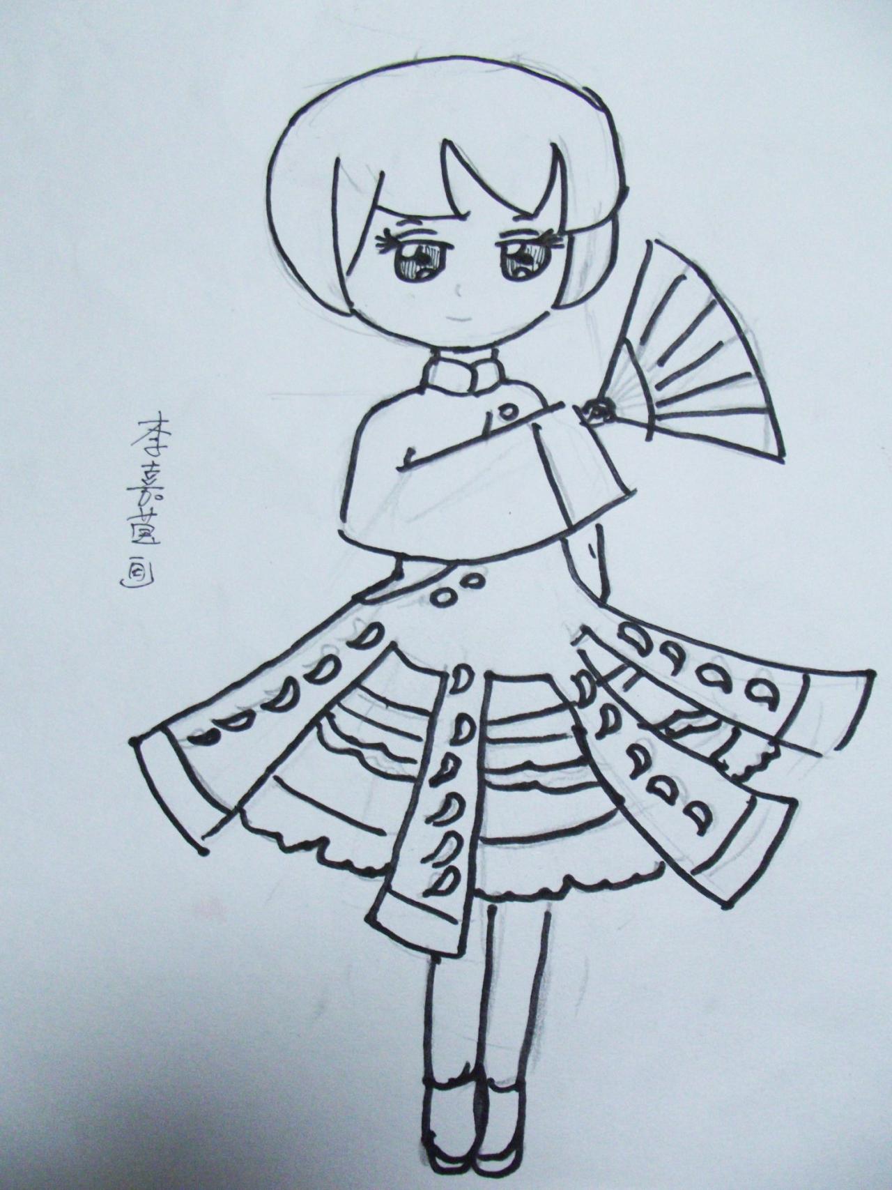 持扇少女 李嘉莹画