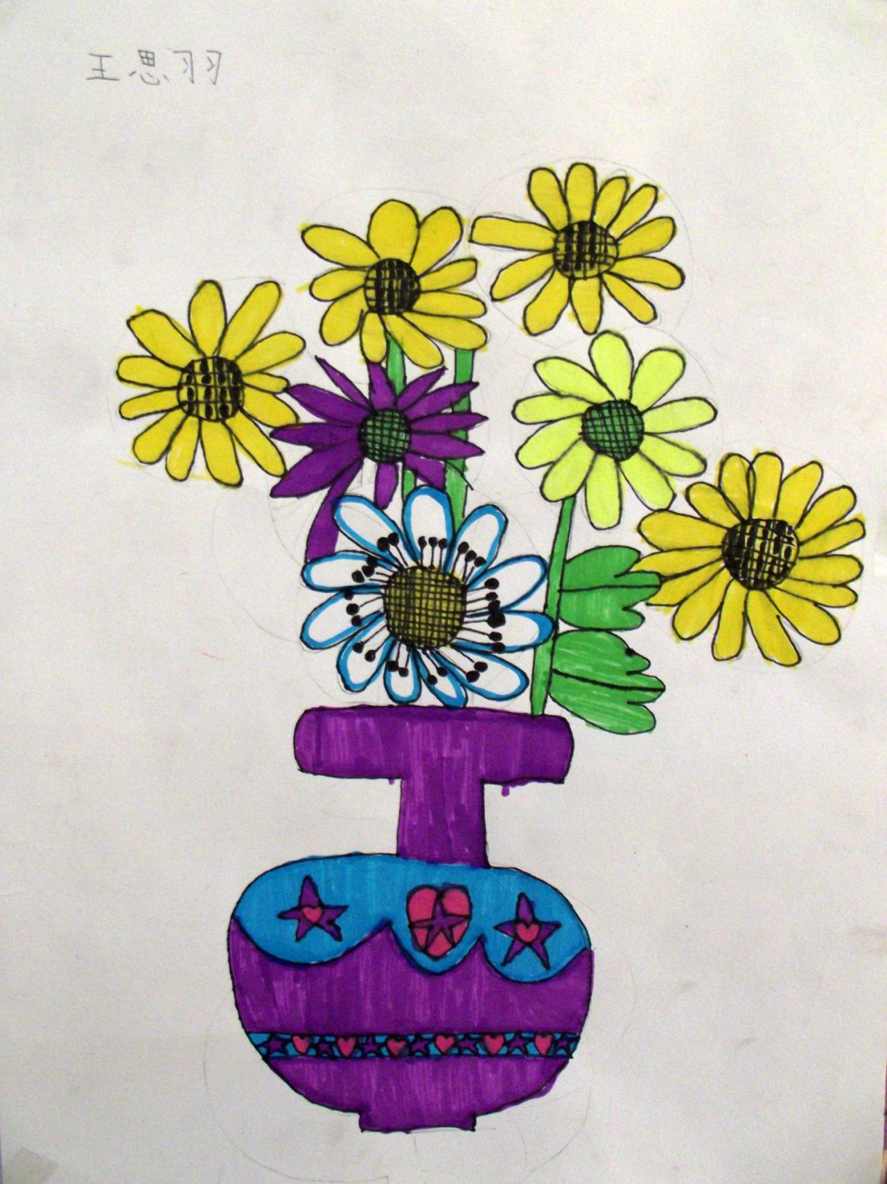 花卉素描上色稿 王思羽画