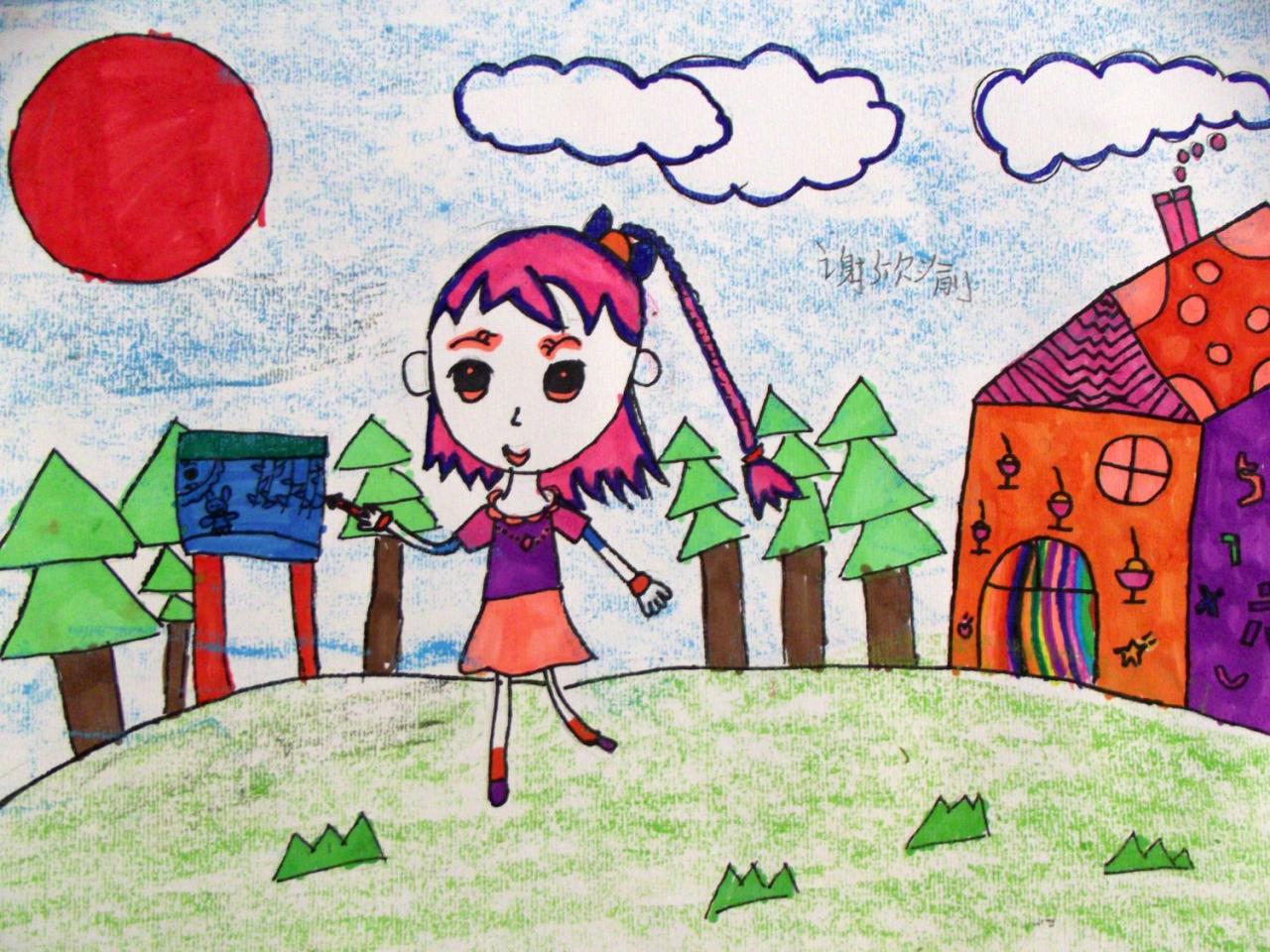 拿着画笔的小女孩 谢欣渝画