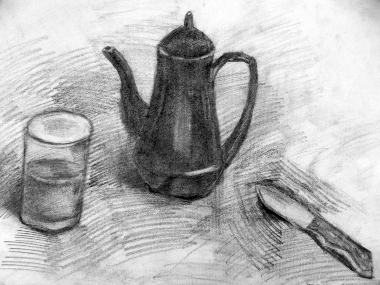 水杯、水壶、匕首 静物素描