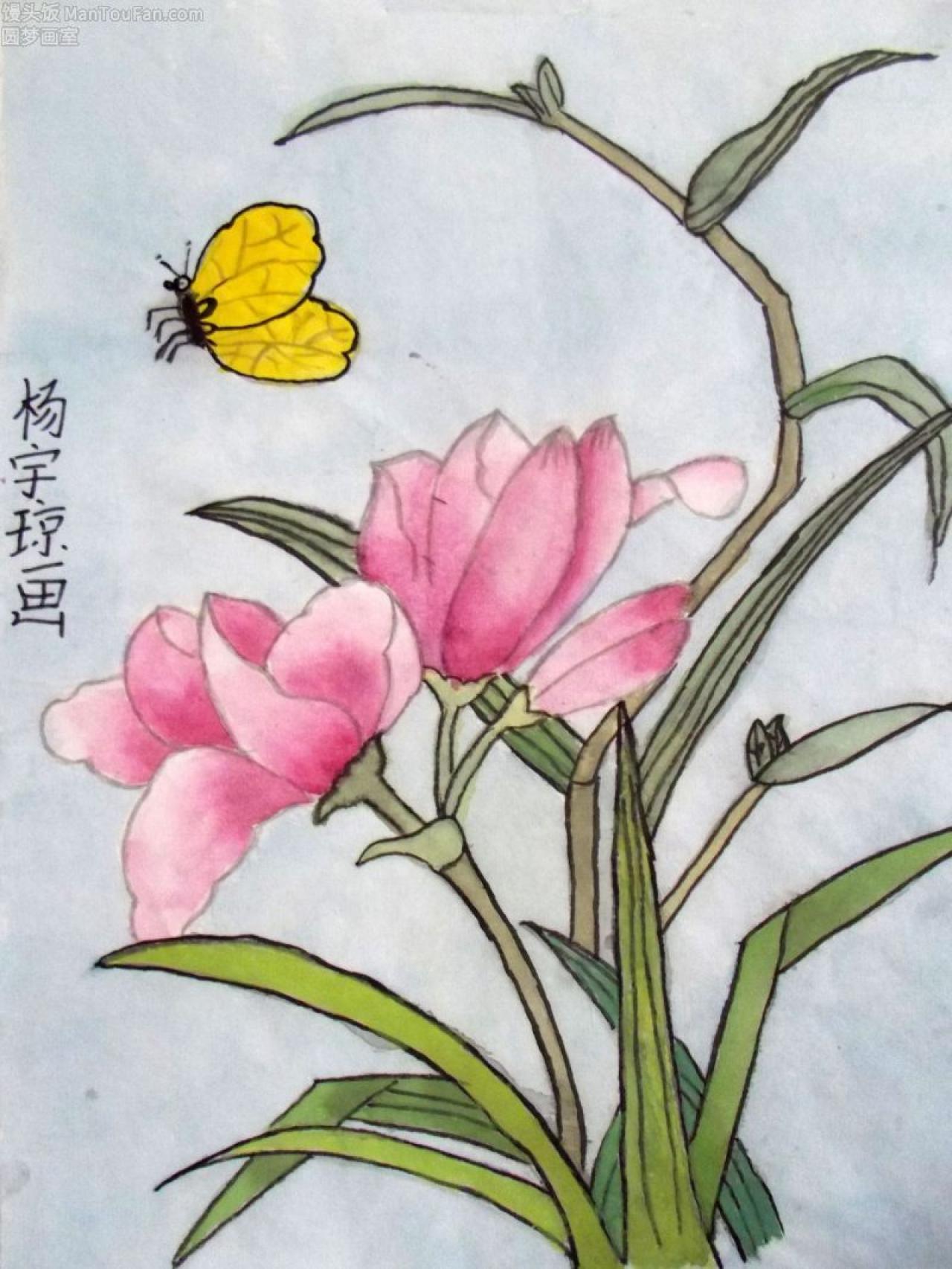 蝶恋花 工笔花鸟 杨宇琼画