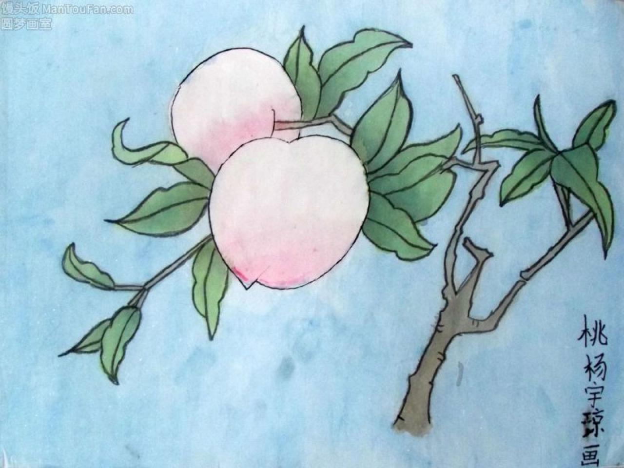 桃 工笔花鸟 杨宇琼画
