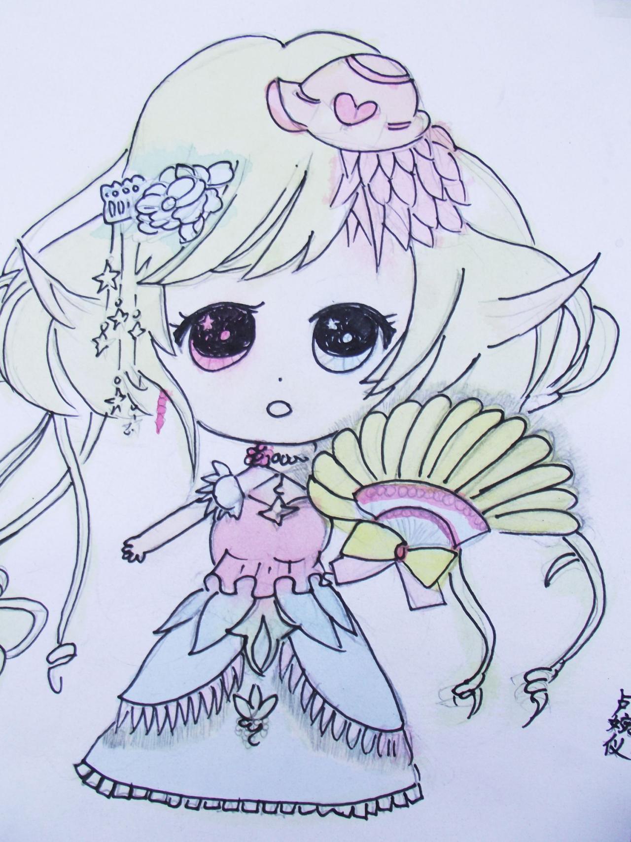 持扇小公主 Q版动漫 卢婉仪画