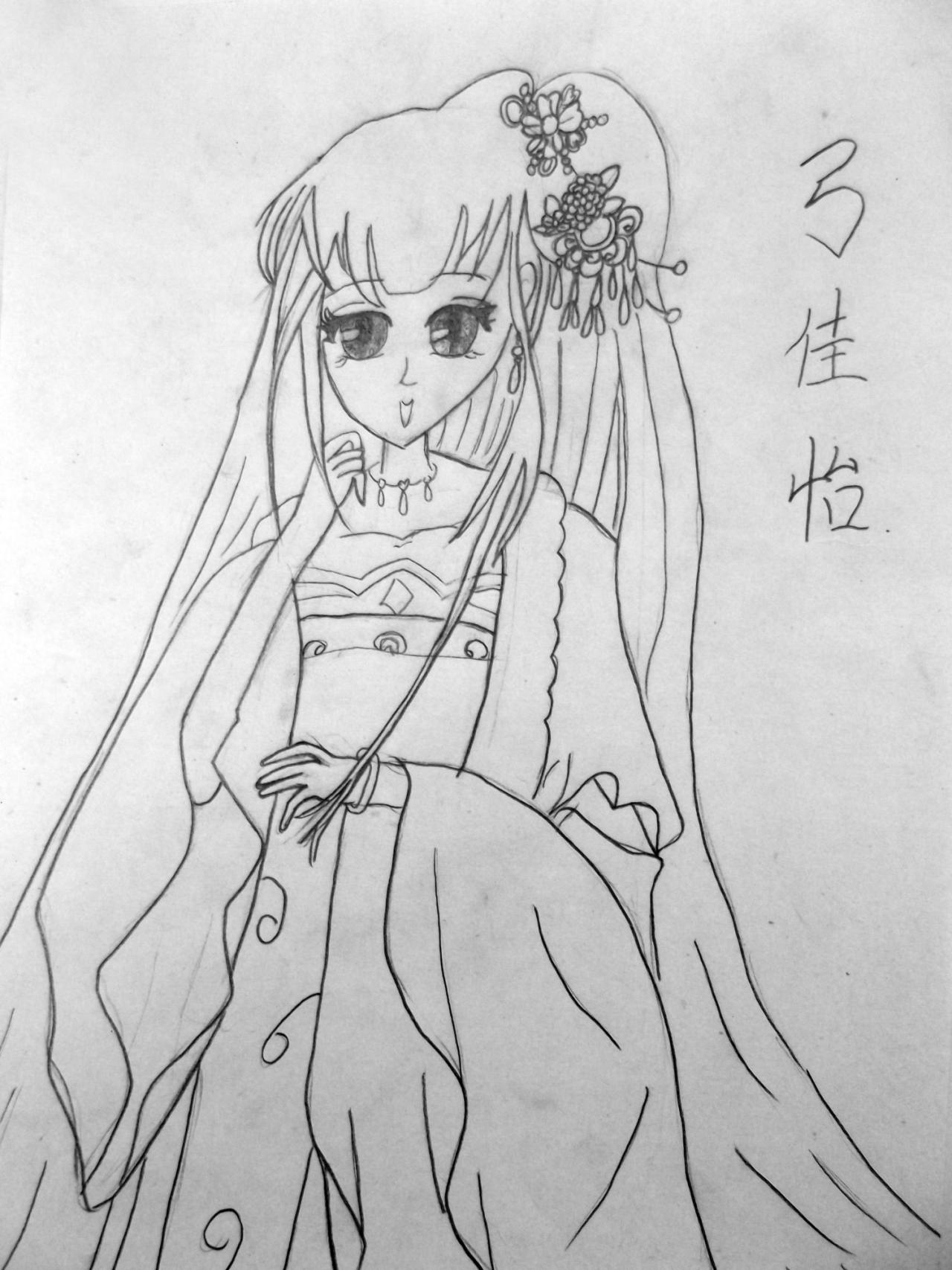 古装少女 动漫线稿 弓佳怡画