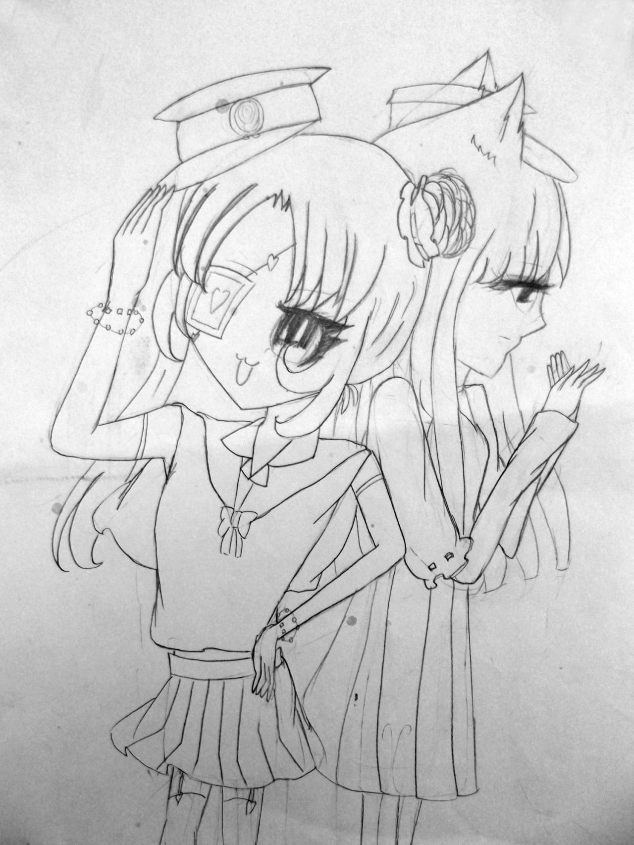 猫耳少女 动漫线稿 原佳仪画