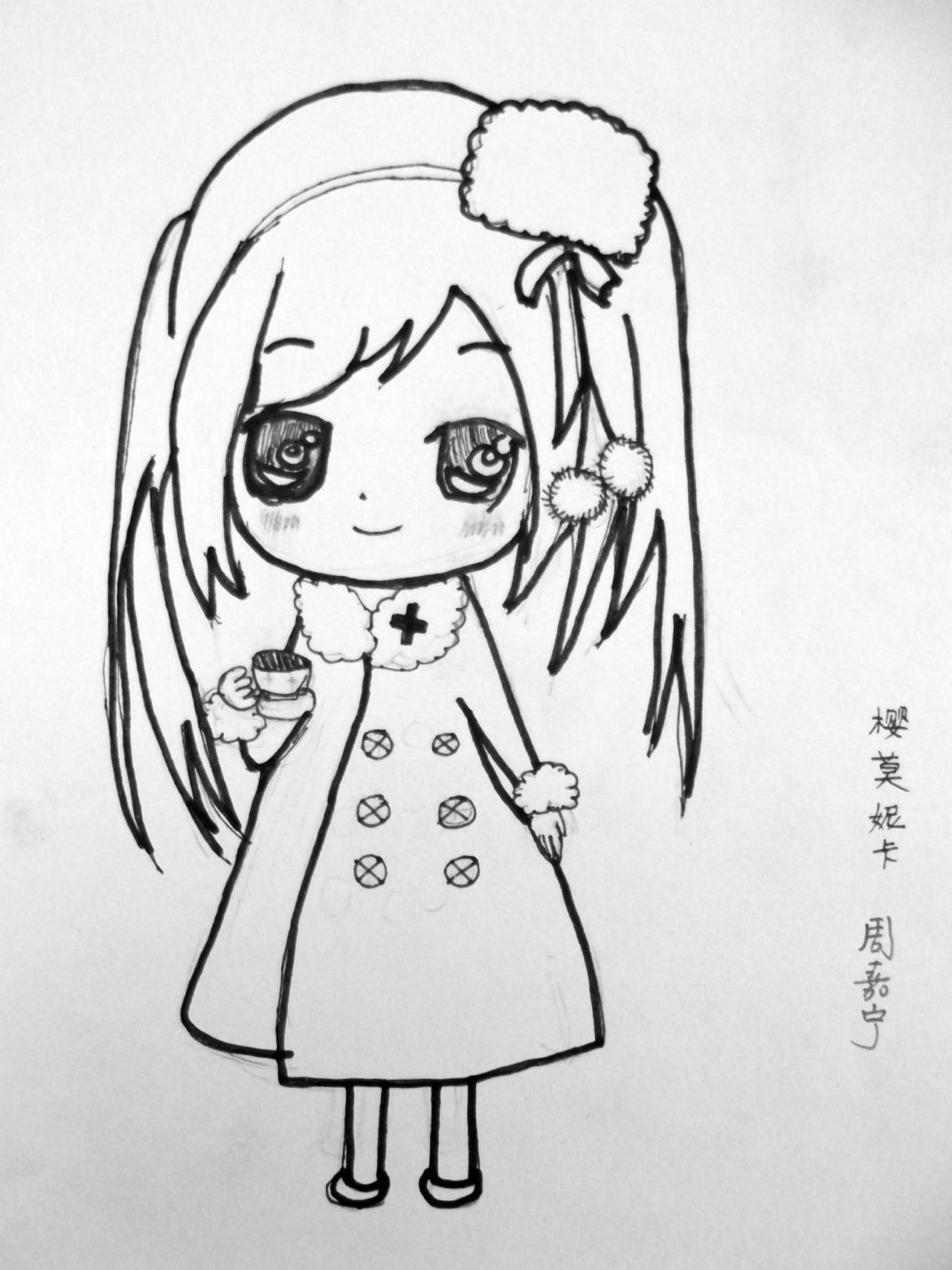 樱莫妮卡 Q版动漫人物线稿 周嘉宁画