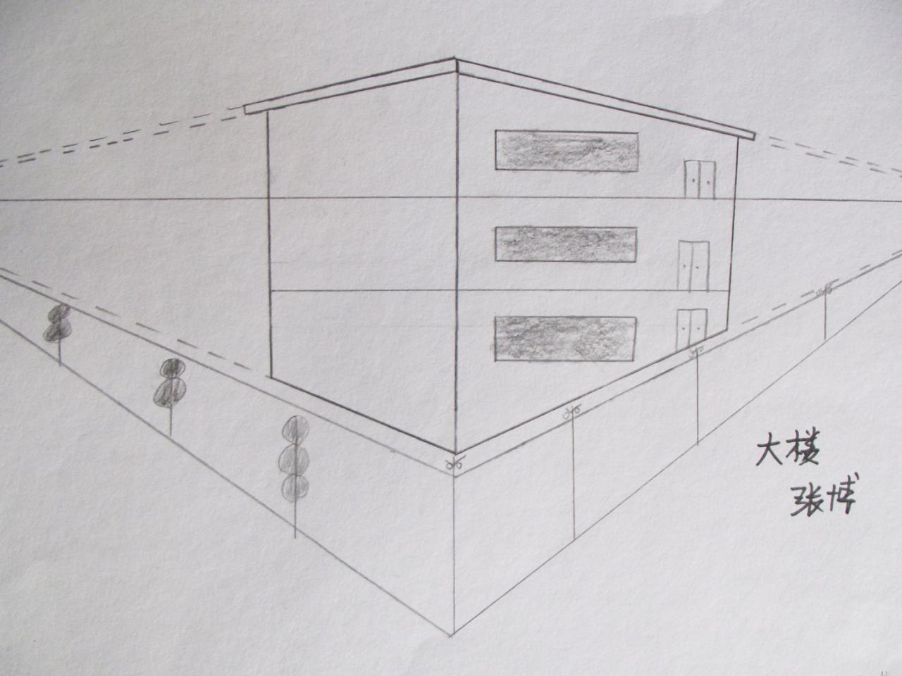 成角透视图 大楼 张博画