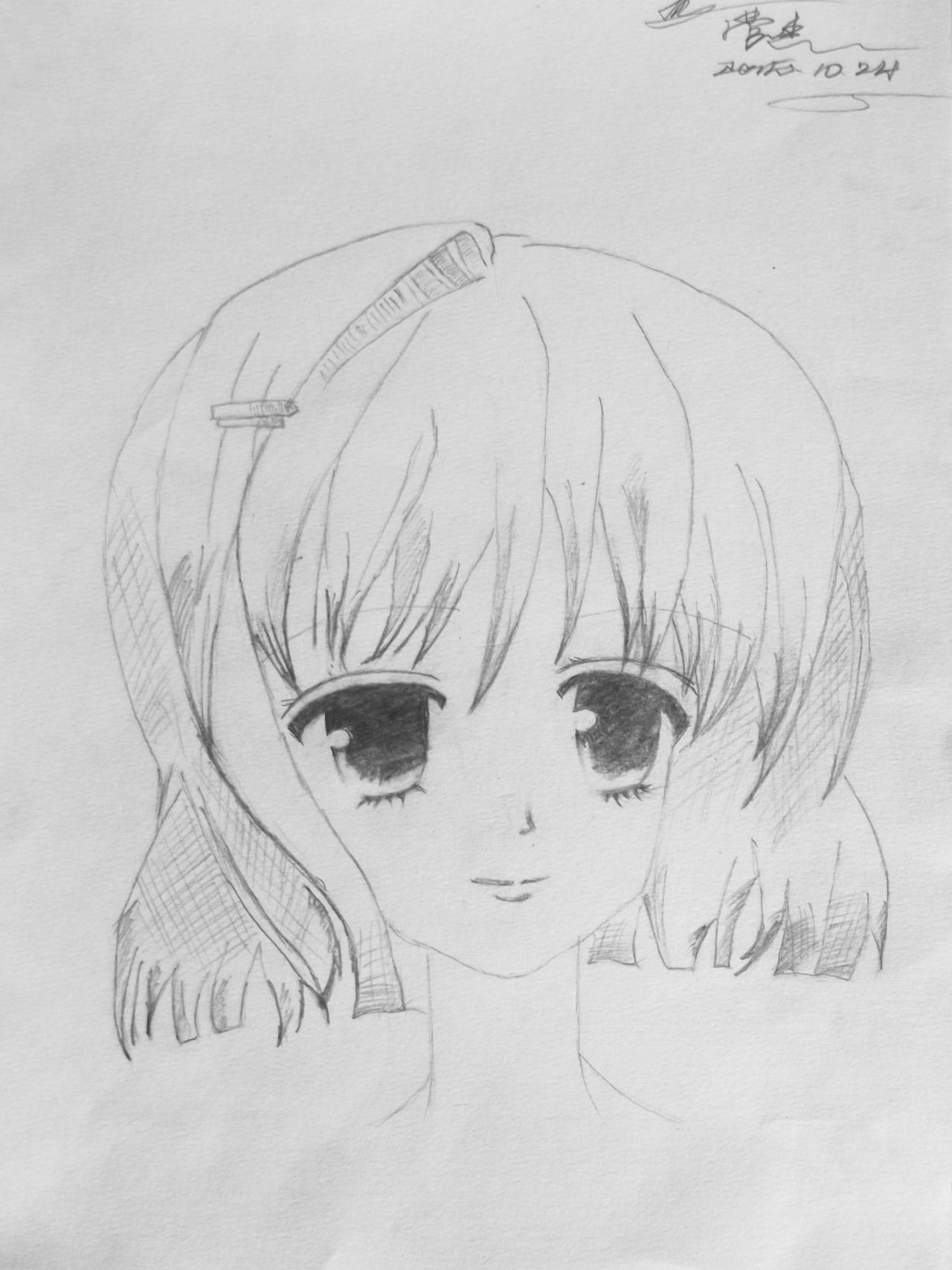 动漫女孩头像线稿 菅杰画