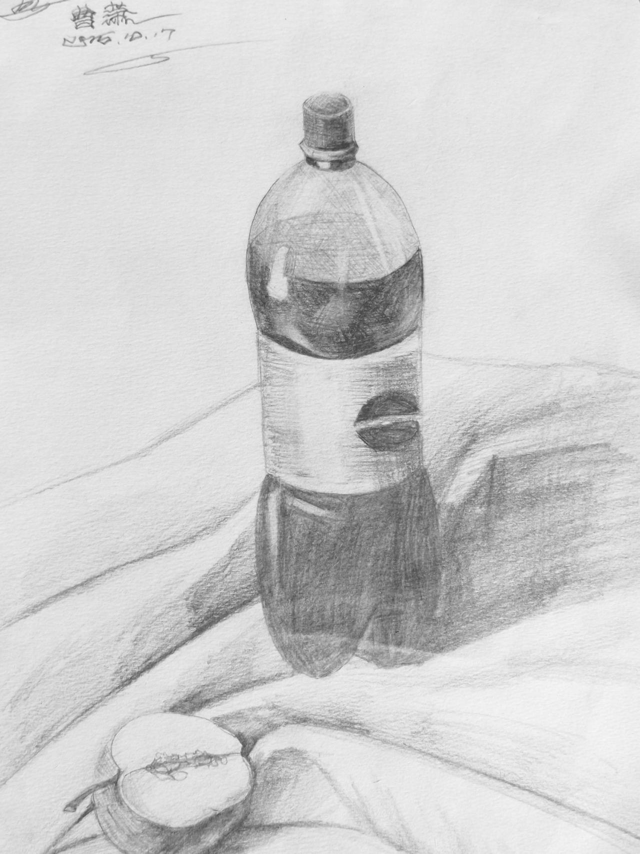 百事可乐瓶、半块苹果 曹潇画