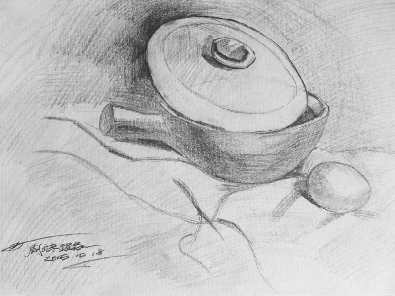 水舀子 鸡蛋 静物素描 周梓路画