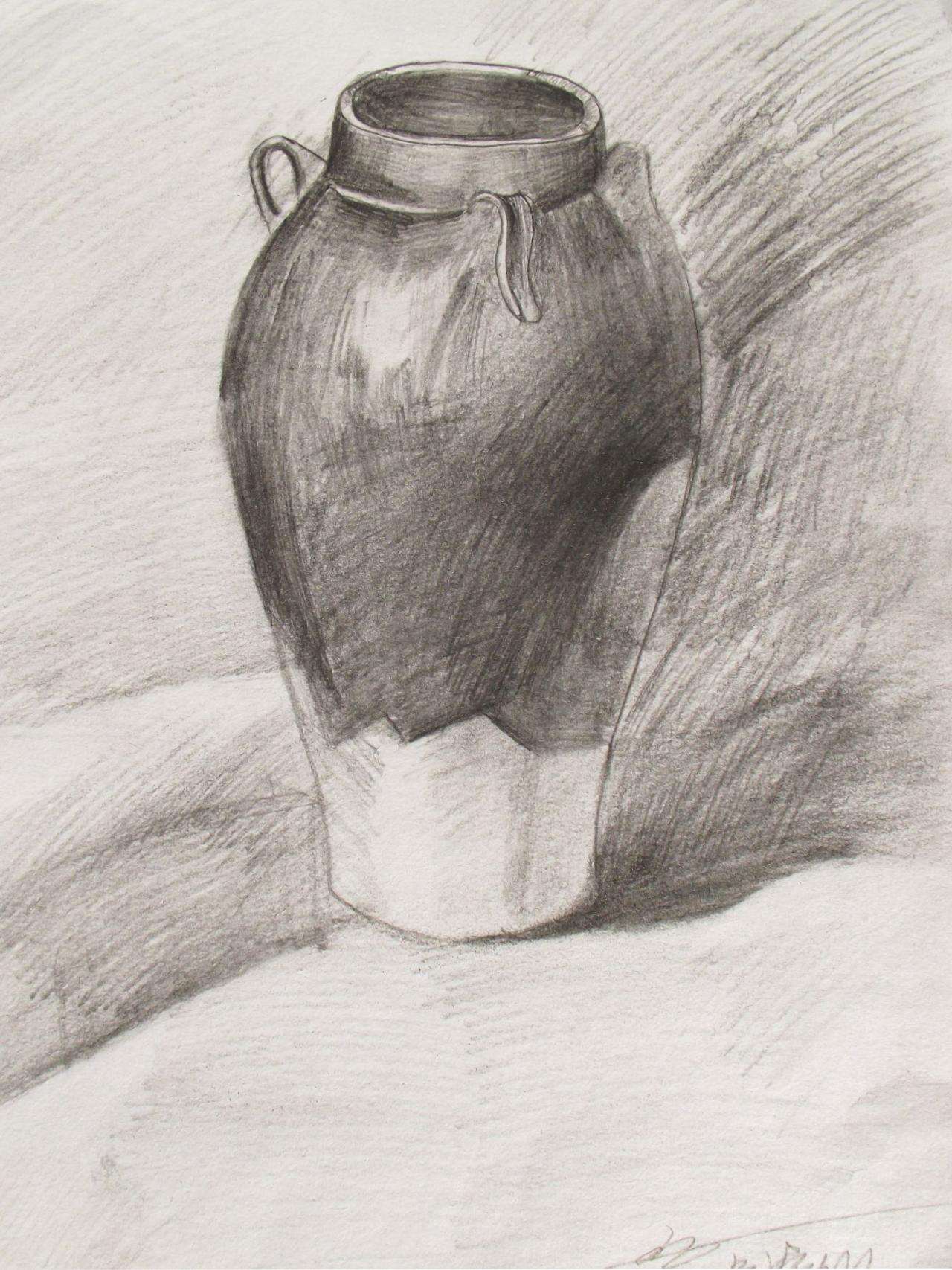 陶罐 静物素描 卢婉仪画