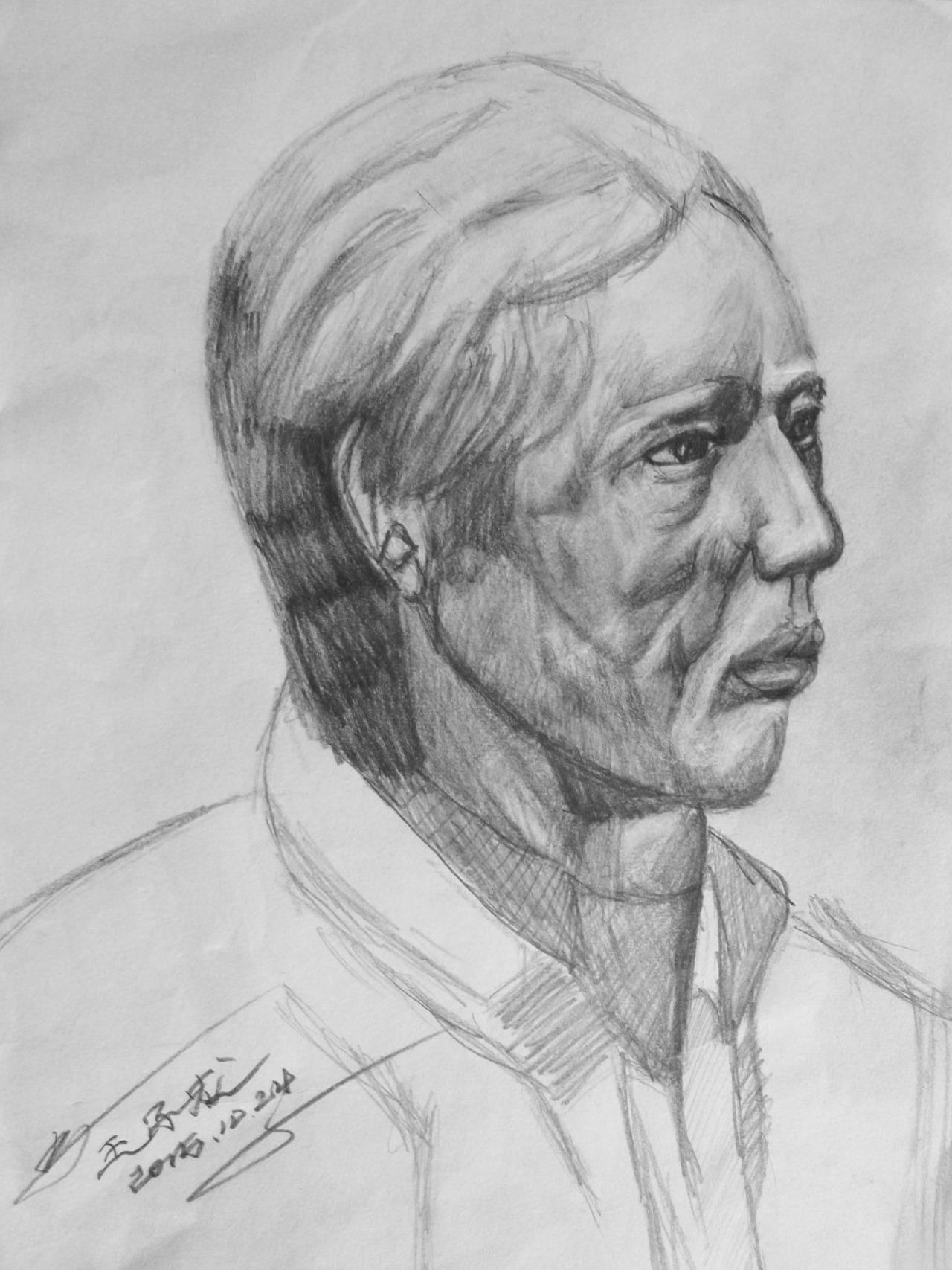 老年男子头像 素描 王子龙画