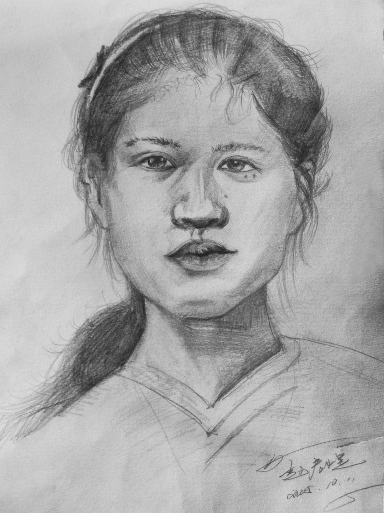 青年女子头像 素描 赵启煜画