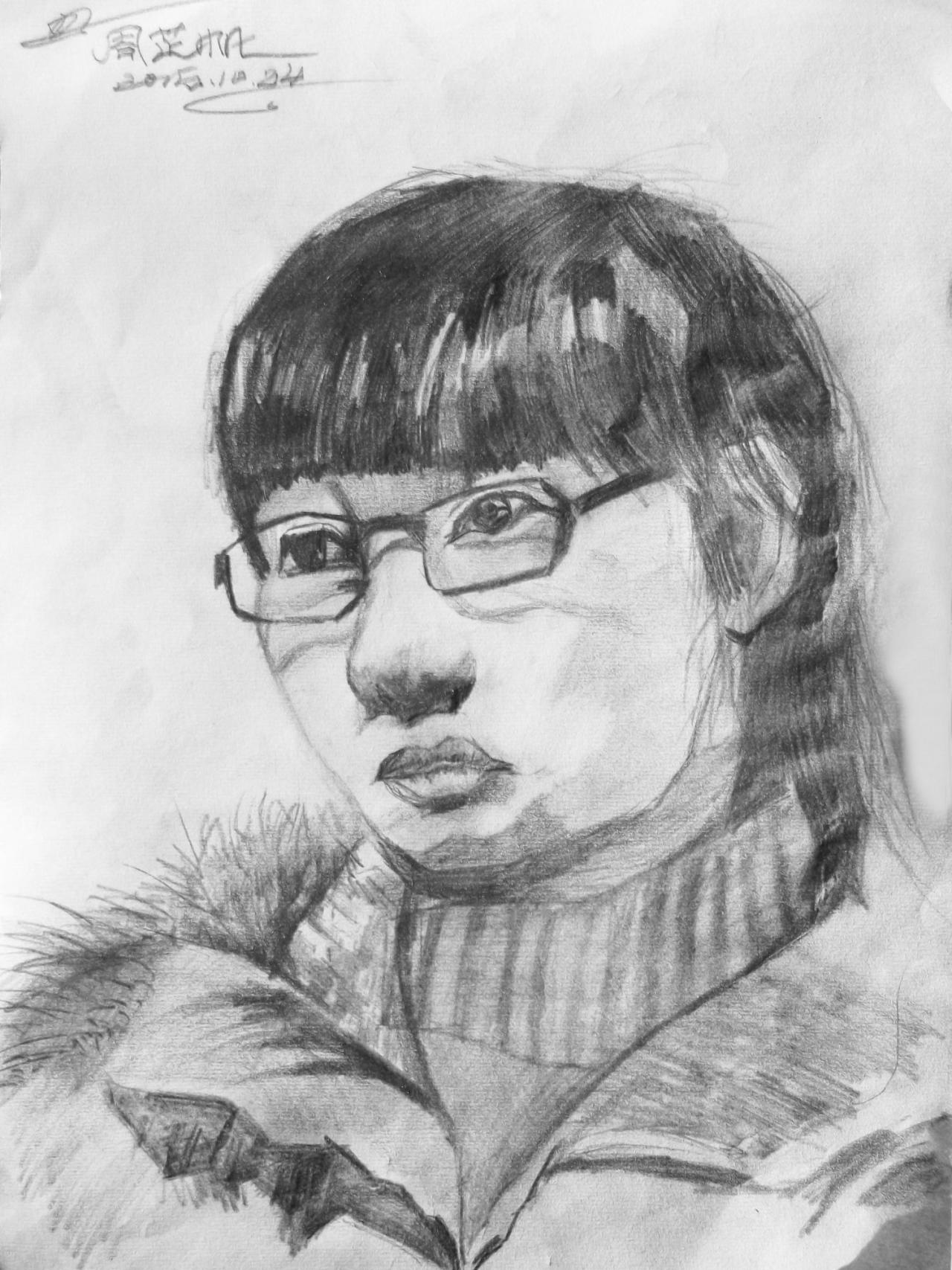 戴眼镜的青年女孩 周芷帆画