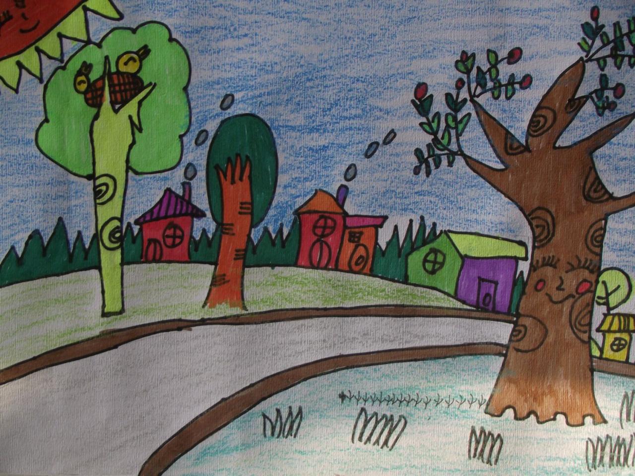 微笑的树和鸟窝 故乡 闫欣冉画