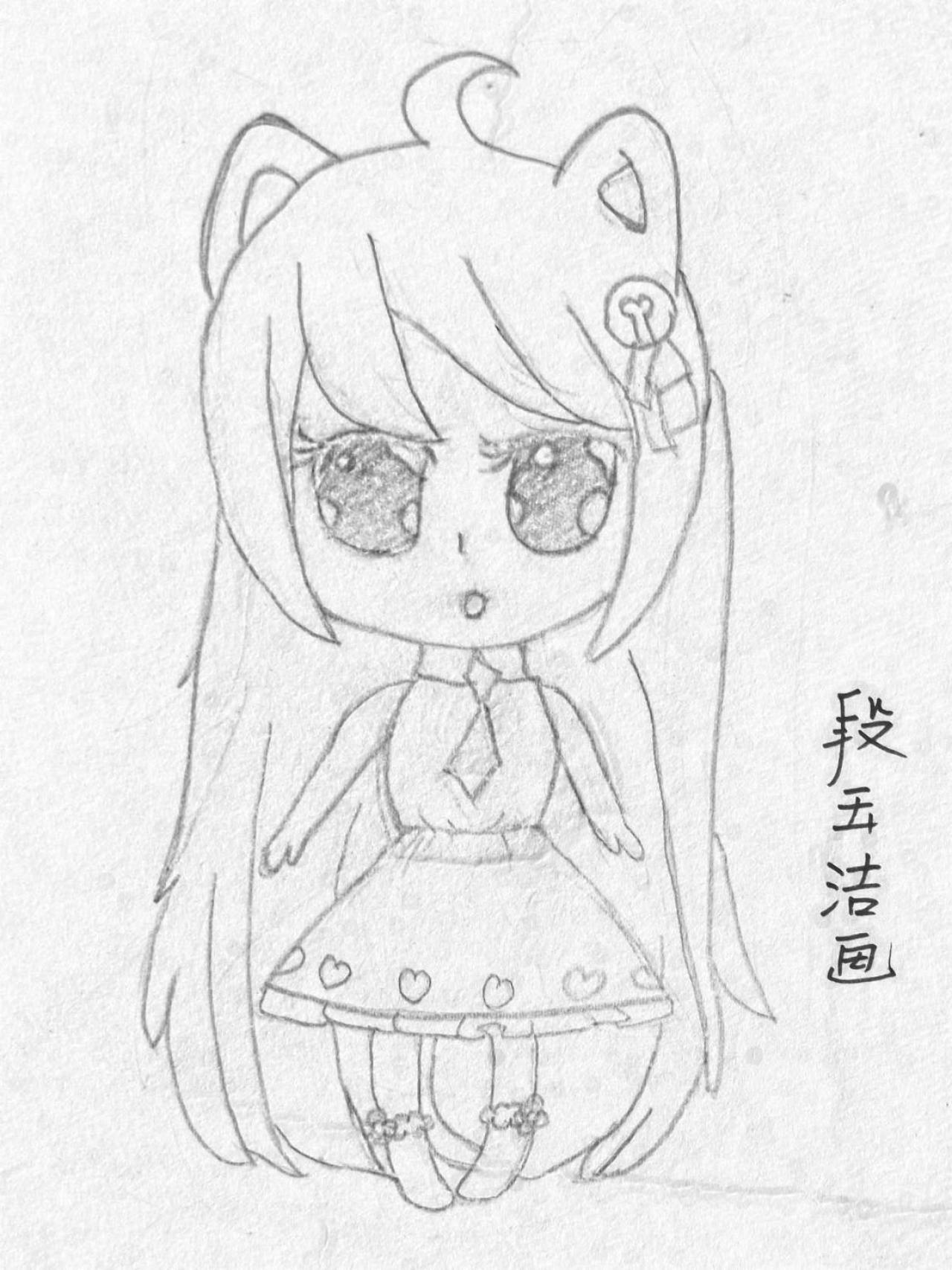 Q版猫耳女孩 线稿 线稿 段玉洁画